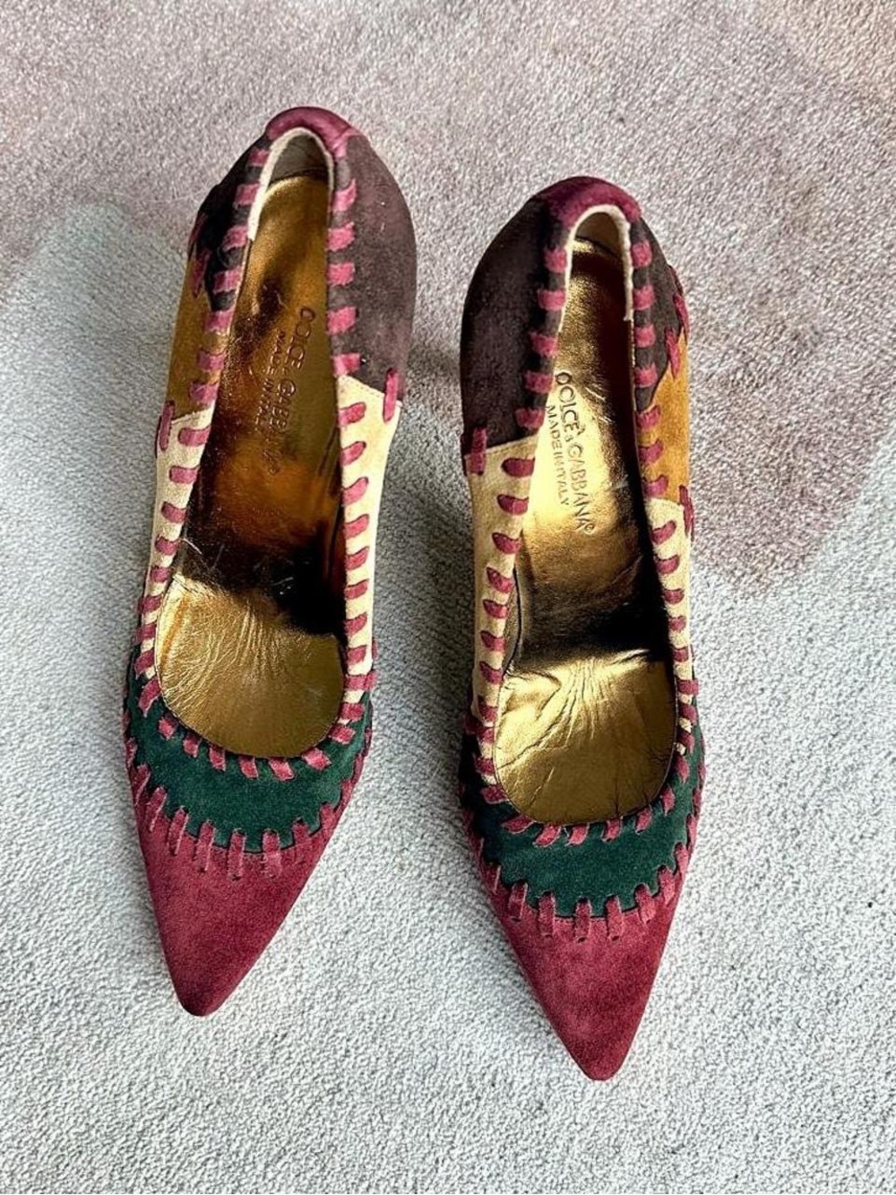 90s Dolce & Gabbana Multicolor Suede Patchwork Pointed-Toe Pumps - Women's 7.5 - Picture 4 of 8